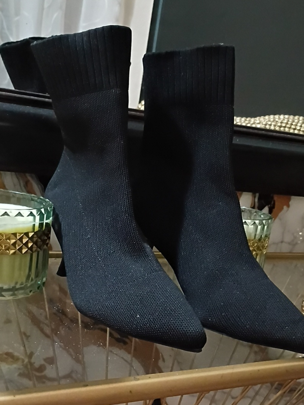 Black Knit Sock Ankle Boots